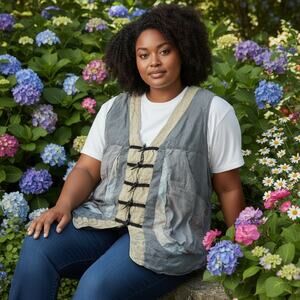 Vintage Womens Vest Size XL Oversized Pockets Hippie Festival Unique Cottagecore